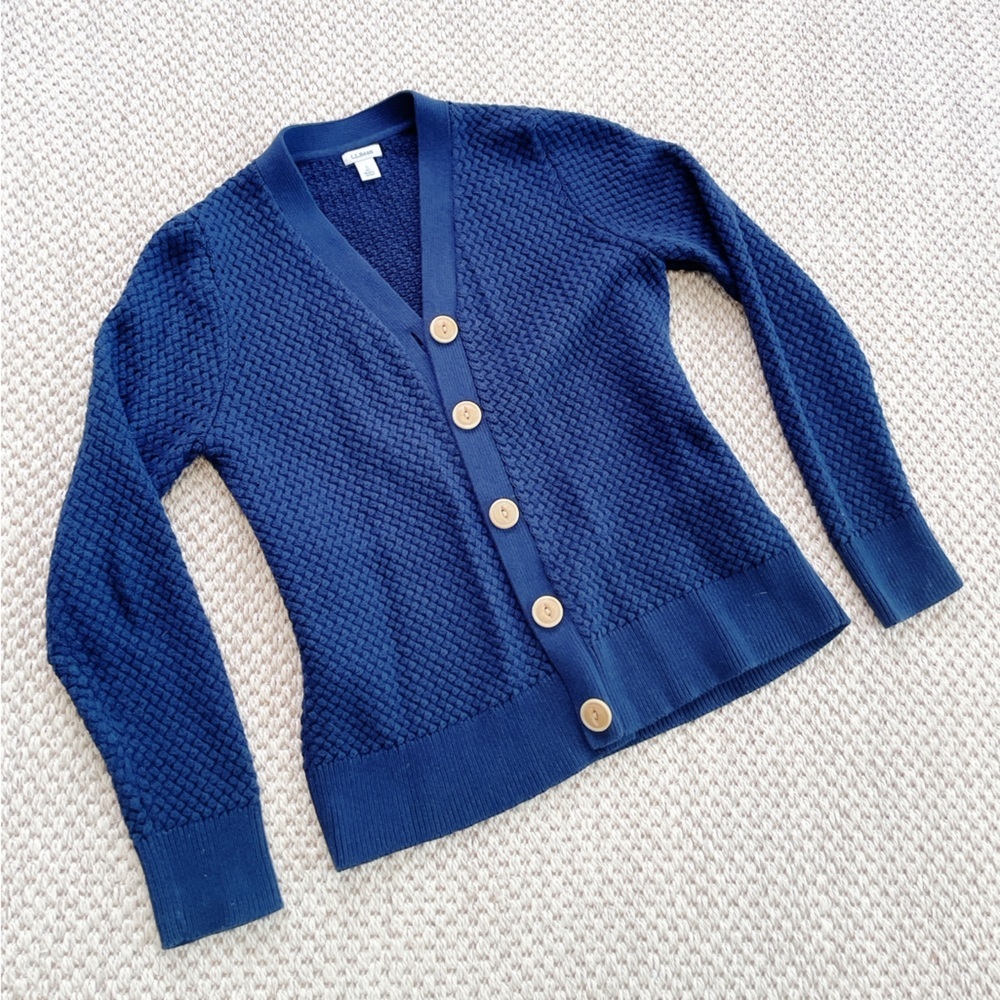Vintage L.L. Bean Women’s Navy Textured Button Cardigan Sweater – Size Small